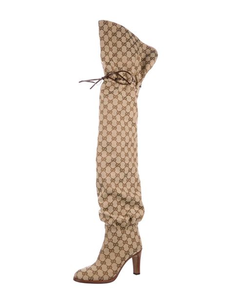 leather gucci boots|Gucci monogram thigh high boots.